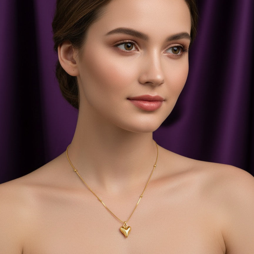 Golden Heart Charm Beaded Necklace