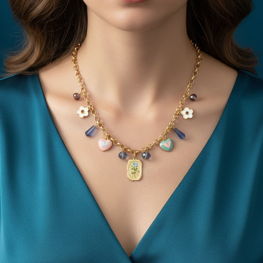Whimsical Love & Bloom Charm Necklace