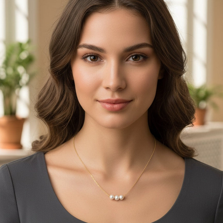 Classic Triple Pearl Gold Necklace