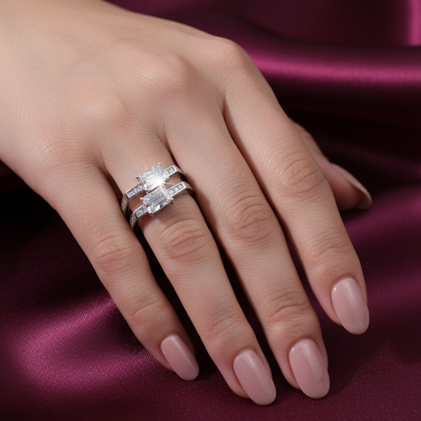 Dual Radiance Adjustable Silver CZ Ring