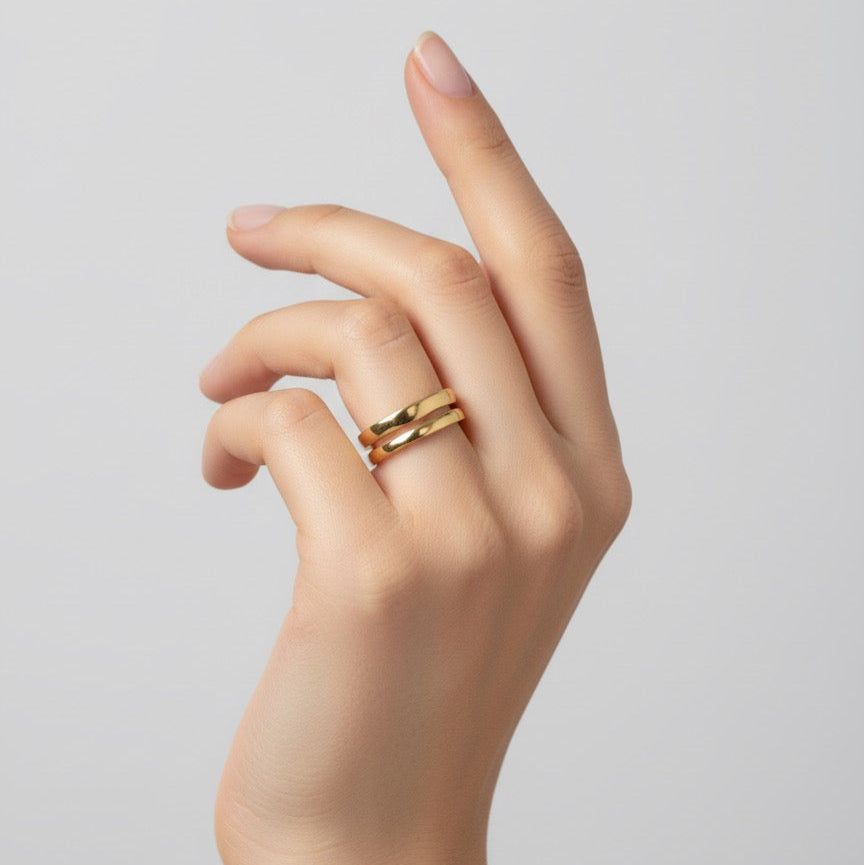 Golden Wave Adjustable Band Ring