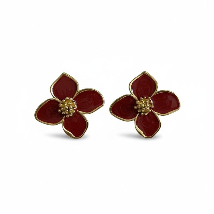 Ruby Bloom Floral Stud Earrings