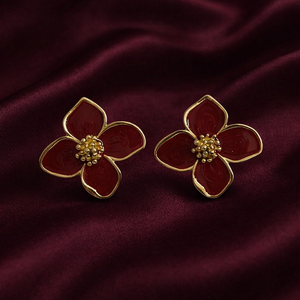 Ruby Bloom Floral Stud Earrings