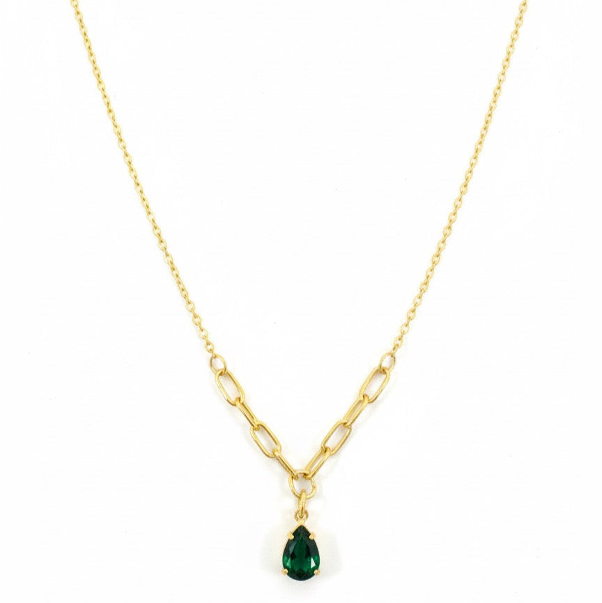 Emerald Teardrop Gold Chain Necklace