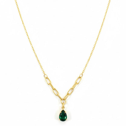 Emerald Teardrop Gold Chain Necklace