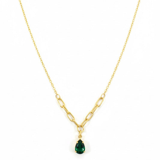 Emerald Teardrop Gold Chain Necklace