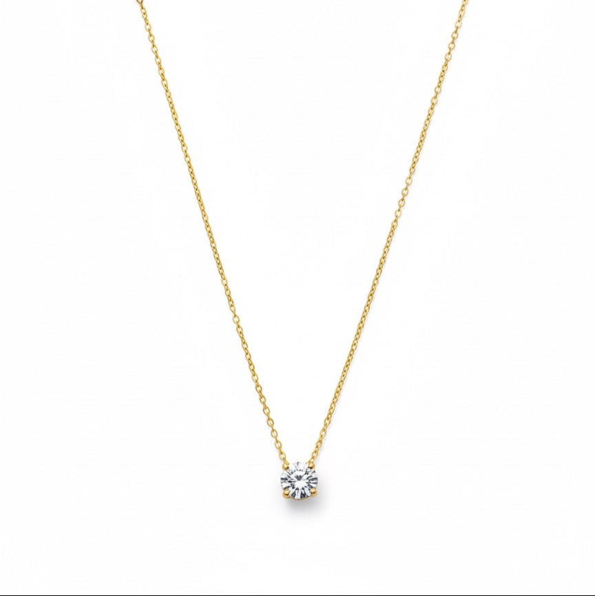 Classic Solitaire CZ Gold Necklace