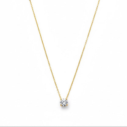 Classic Solitaire CZ Gold Necklace