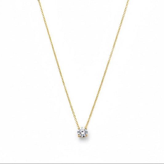 Classic Solitaire CZ Gold Necklace