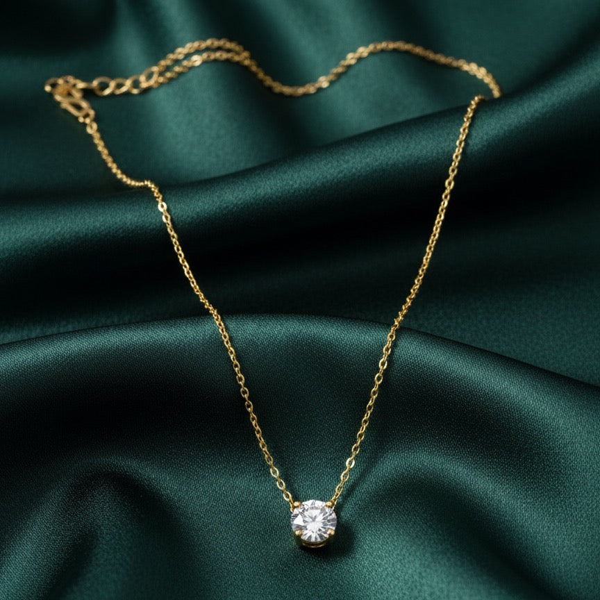 Classic Solitaire CZ Gold Necklace