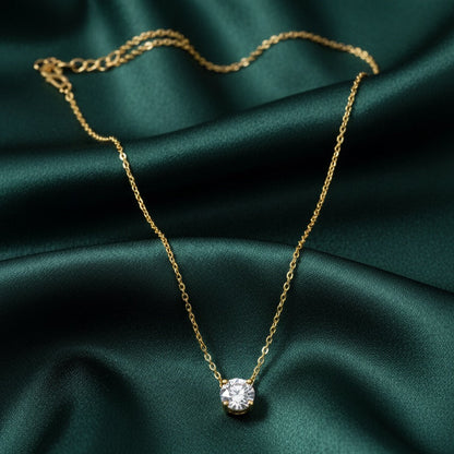 Classic Solitaire CZ Gold Necklace
