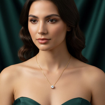 Classic Solitaire CZ Gold Necklace