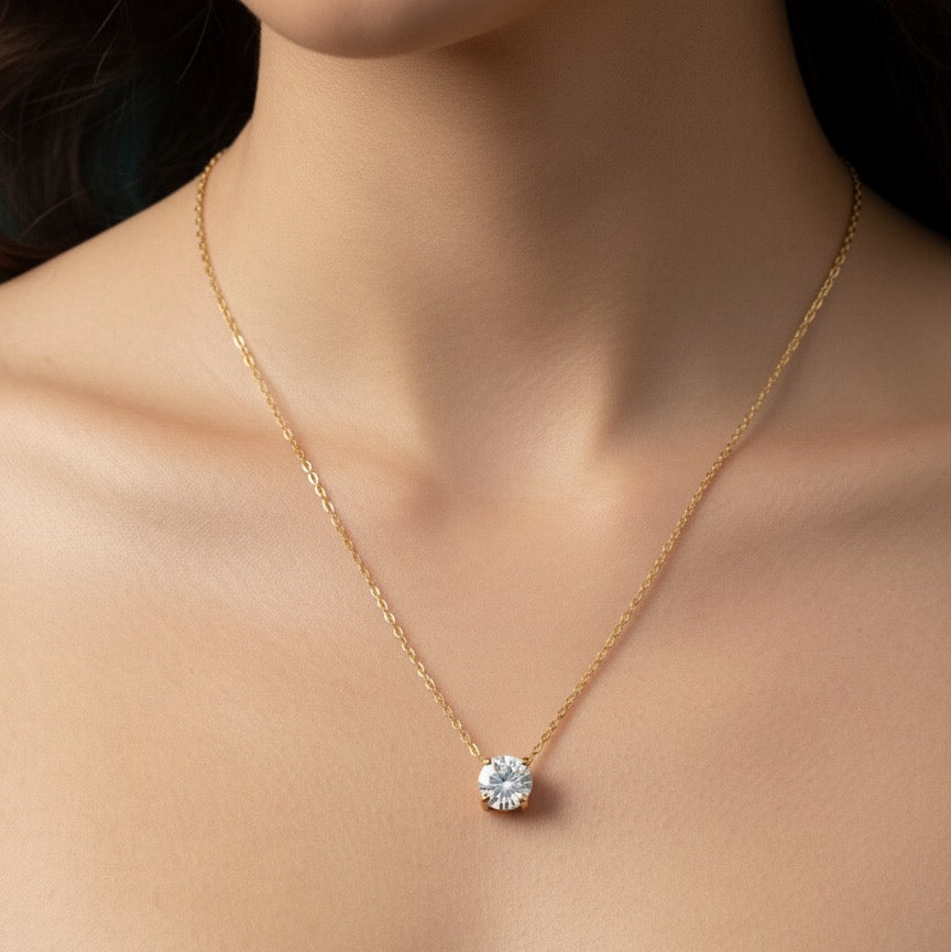 Classic Solitaire CZ Gold Necklace