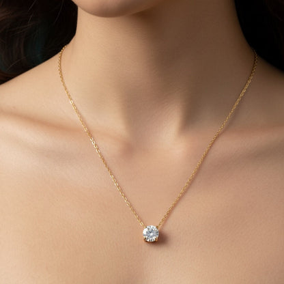 Classic Solitaire CZ Gold Necklace