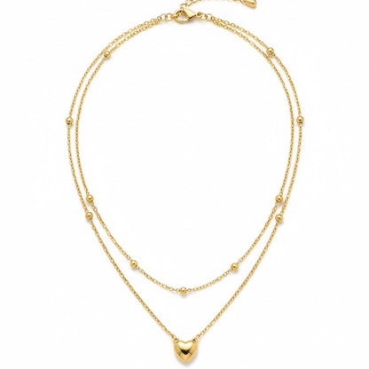 Layered Heart Charm Gold Necklace