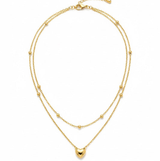 Layered Heart Charm Gold Necklace