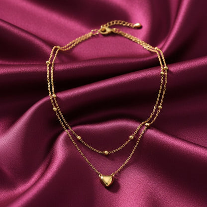 Layered Heart Charm Gold Necklace
