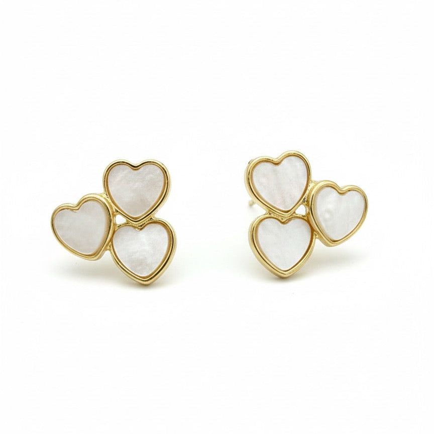 Pearl Heart Trio Stud Earrings