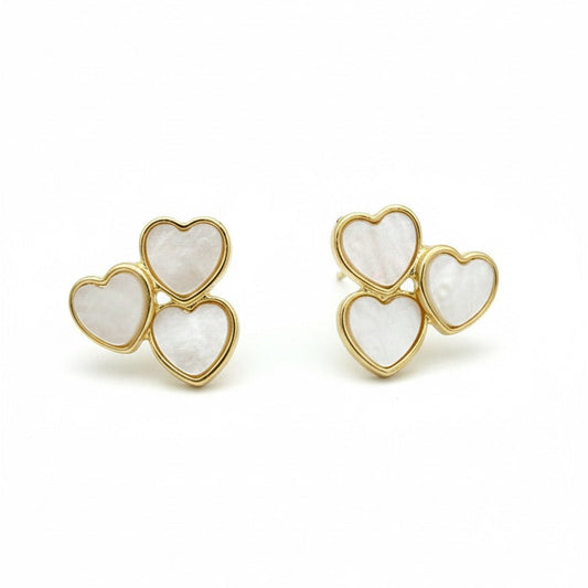 Triple Heart Mother of Pearl Stud Earrings