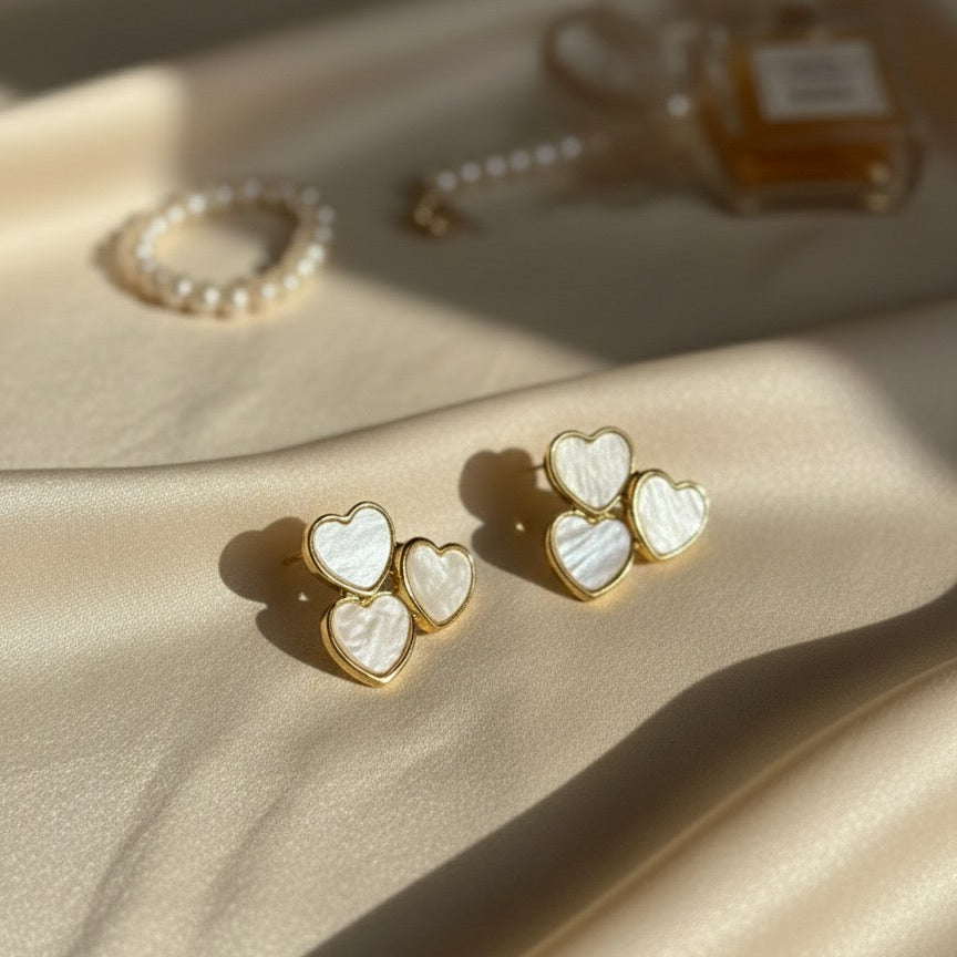 Pearl Heart Trio Stud Earrings