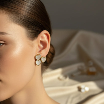 Triple Heart Mother of Pearl Stud Earrings