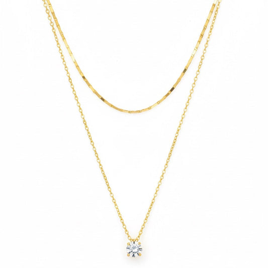 Dual Layer Solitaire Gold Necklace