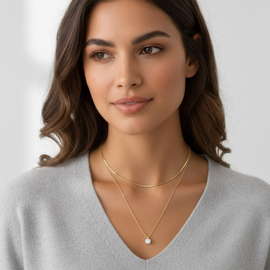 Dual Layer Solitaire Gold Necklace