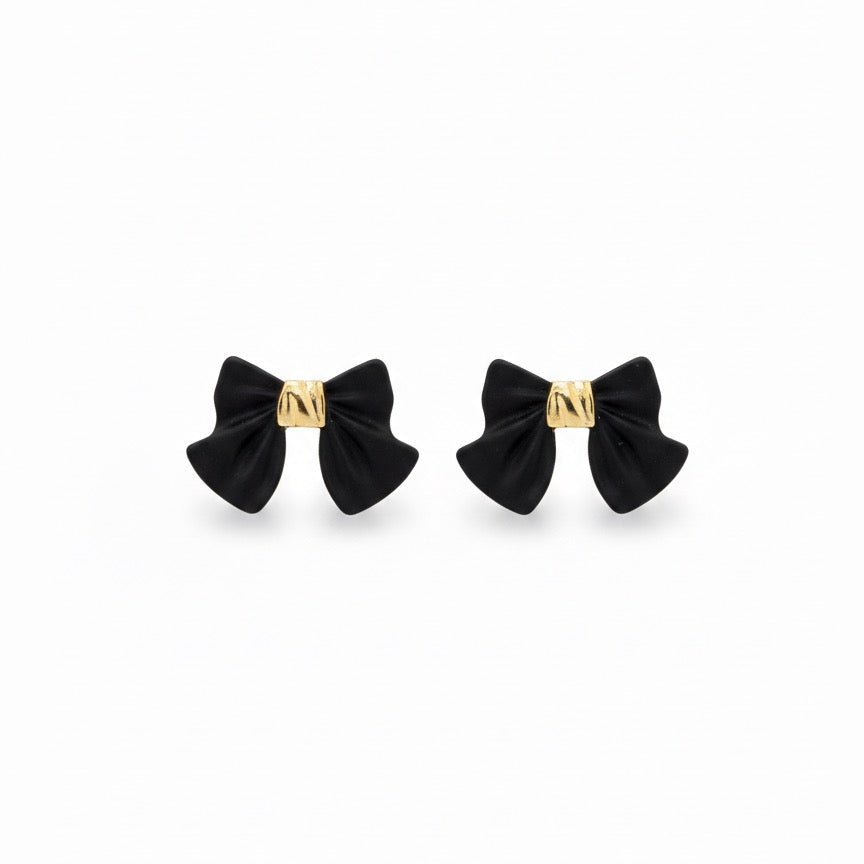 Black Bow Gold Accent Stud Earrings