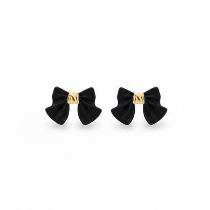 Black Bow Gold Accent Stud Earrings