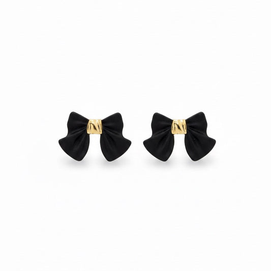 Black Bow Gold Accent Stud Earrings