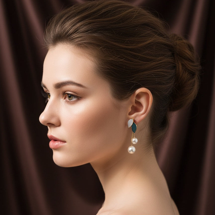 Emerald Pearl Drop Elegance Earrings