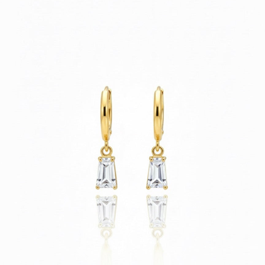 Gold Baguette CZ Drop Hoop Earrings