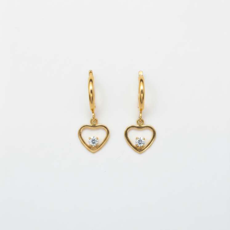 Golden Heart Crystal Drop Hoop Earrings