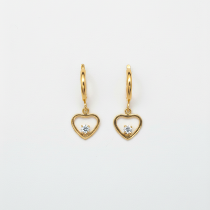 Golden Heart Crystal Drop Hoop Earrings