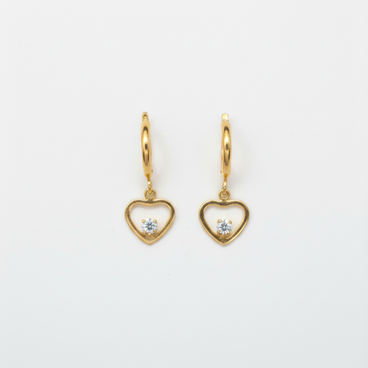Golden Heart Crystal Drop Hoop Earrings