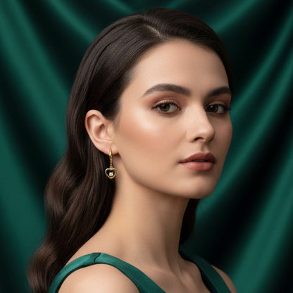 Golden Heart Crystal Drop Hoop Earrings