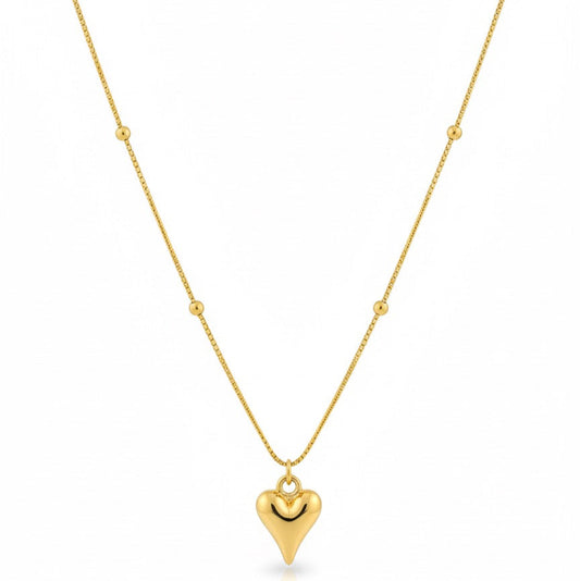 Golden Heart Charm Beaded Necklace