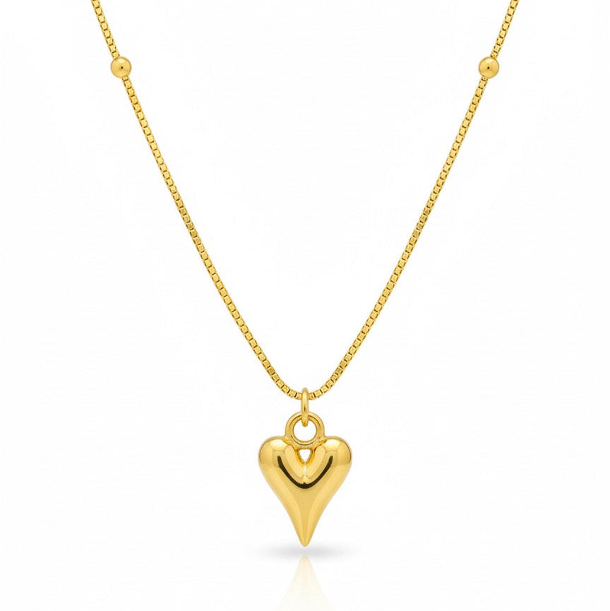 Golden Heart Charm Beaded Necklace