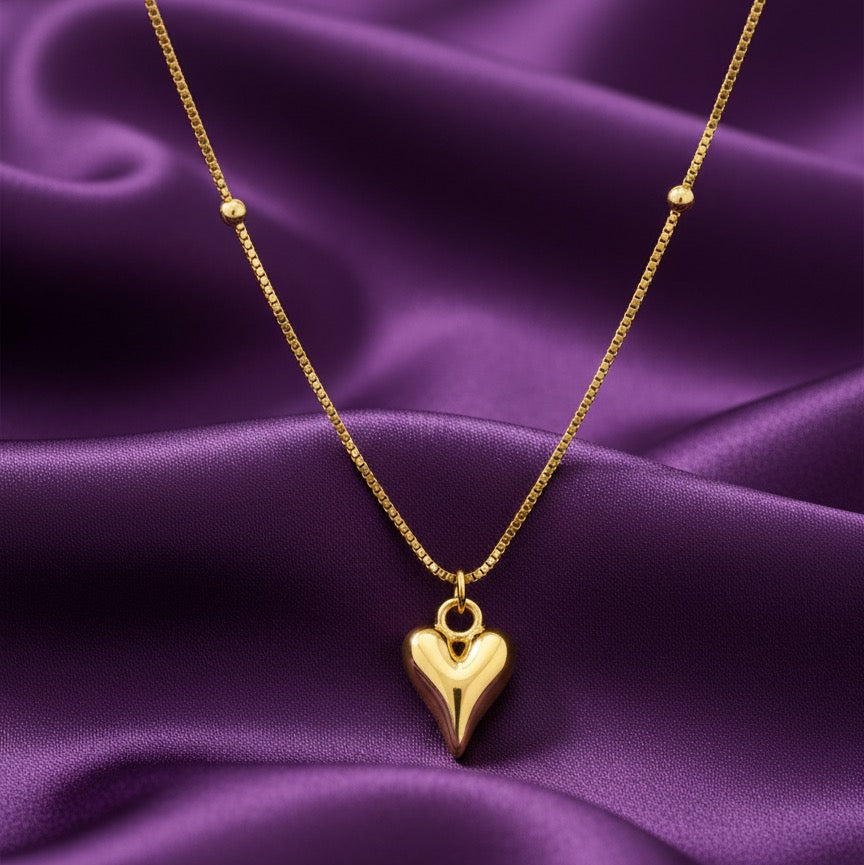 Golden Heart Charm Beaded Necklace