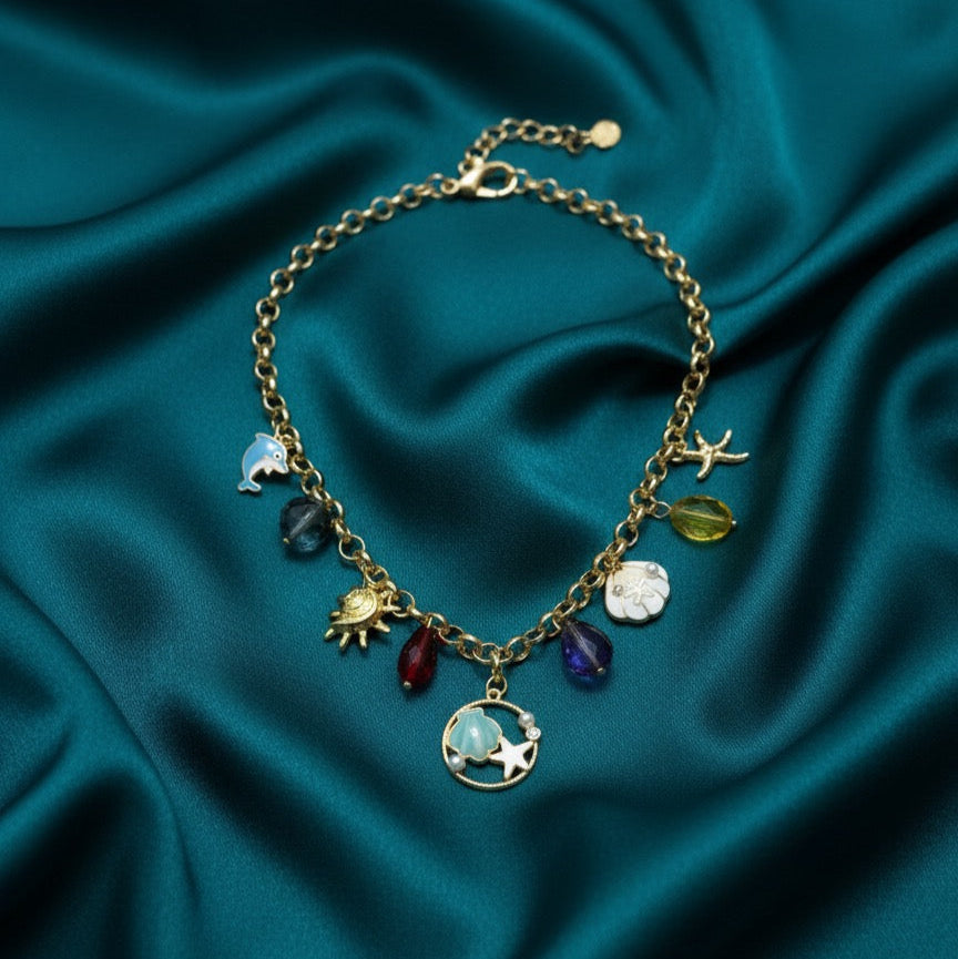 Ocean Treasures Multi-Charm Gold Necklace