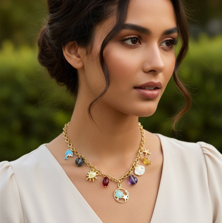 Ocean Treasures Multi-Charm Gold Necklace
