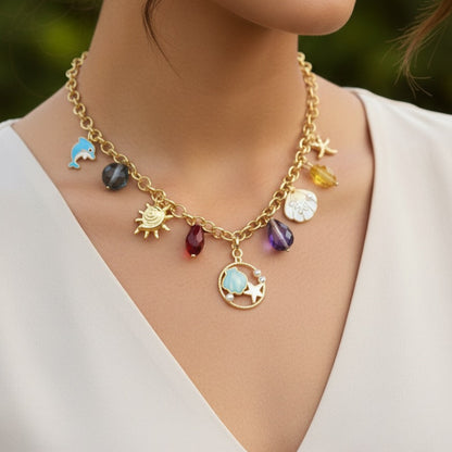 Ocean Treasures Multi-Charm Gold Necklace