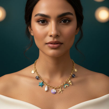 Tropical Paradise Multi-Charm Gold Necklace