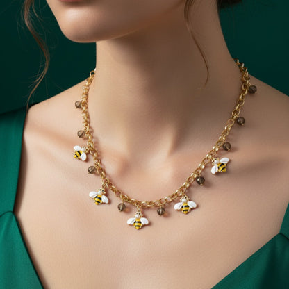 Golden Honeybee Charm Necklace