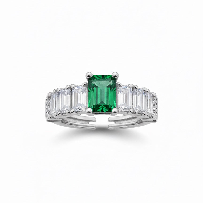 Emerald Radiance Adjustable Silver Ring