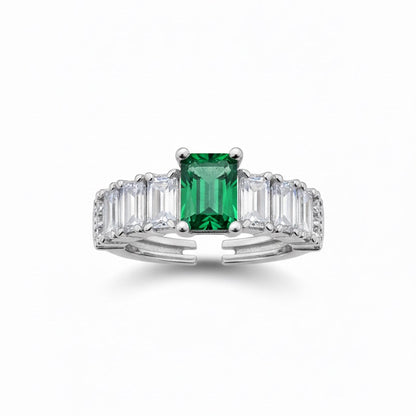 Emerald Radiance Adjustable Silver Ring