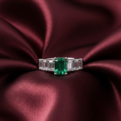 Emerald Radiance Adjustable Silver Ring
