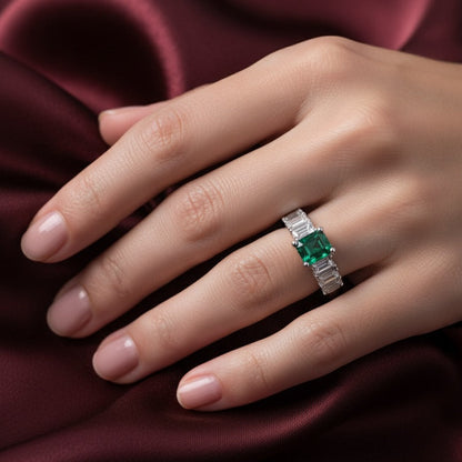 Emerald Radiance Adjustable Silver Ring