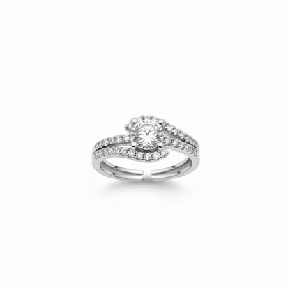 Oval Halo Twist Silver CZ Ring