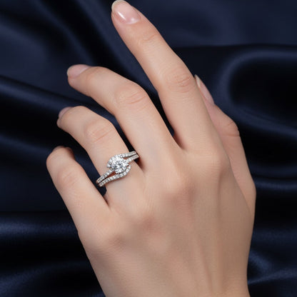 Oval Halo Twist Silver CZ Ring